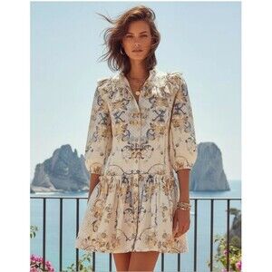 Trish Scully Juna dress M Womens Ruffles Button Front Linen Cotton NWT